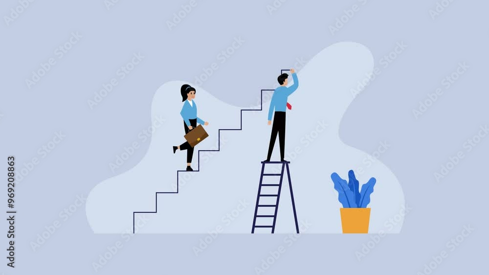 Businessman drawing stairs to his partner cartoon animation Businessman drawing stairs to his partner cartoon animation
