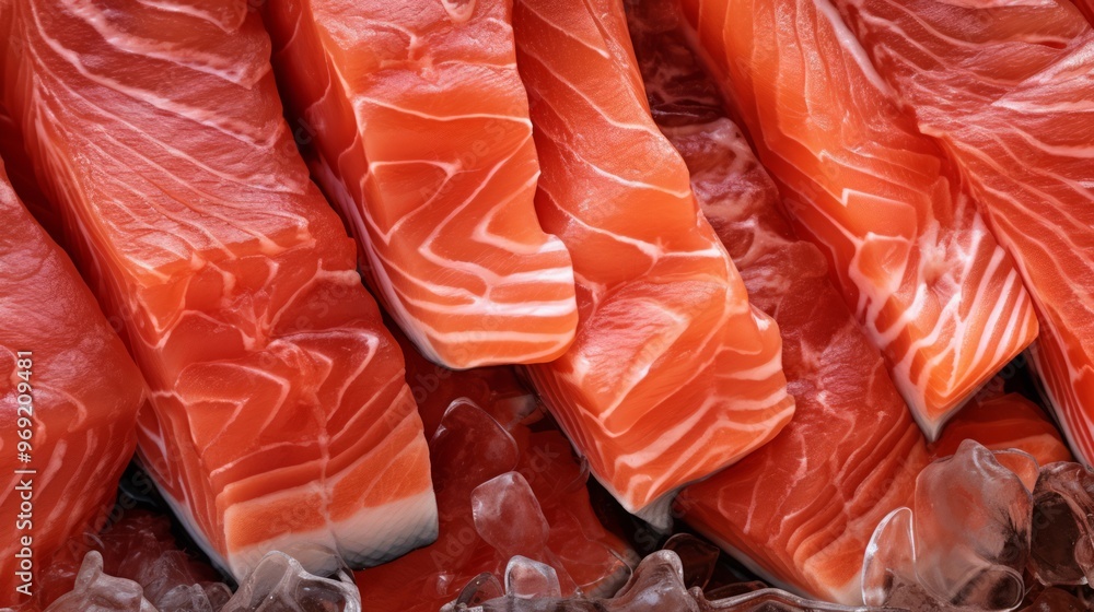 Close up raw salmon fillet slices texture. Neural network ai generated art Close up raw salmon fillet slices texture. Neural network ai generated art