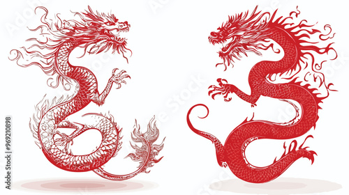 Red Dragon Illustrations Collection Chinese New Year Theme