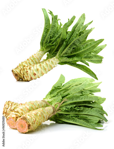 Asparagus lettuce on white background  photo