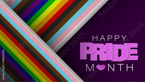 Background with LGBTQ inclusive pride flag with text happy pride month