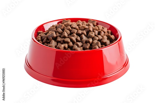 Red bowl filled with pet food.