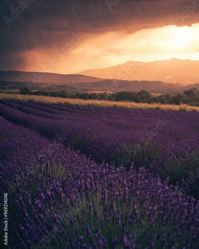 A Colorful Lavender Field During the Morning photo