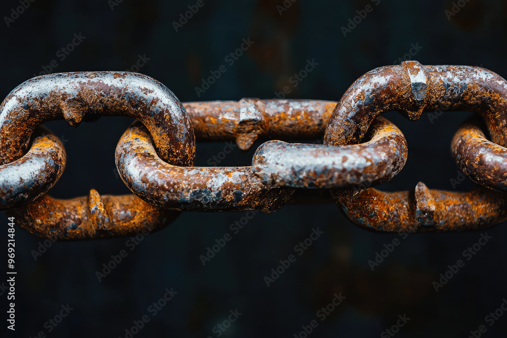 A close up of rusted metal chain evokes sense of decay and neglect A close up of rusted metal chain evokes sense of decay and neglect