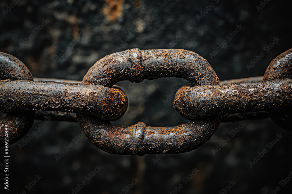 A close up of rusted metal chain evokes sense of decay and neglect A close up of rusted metal chain evokes sense of decay and neglect
