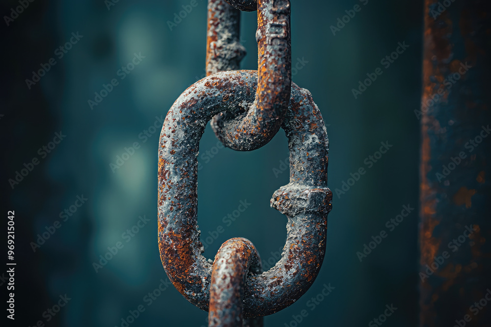 A close up of rusted metal chain evokes sense of decay and neglect A close up of rusted metal chain evokes sense of decay and neglect