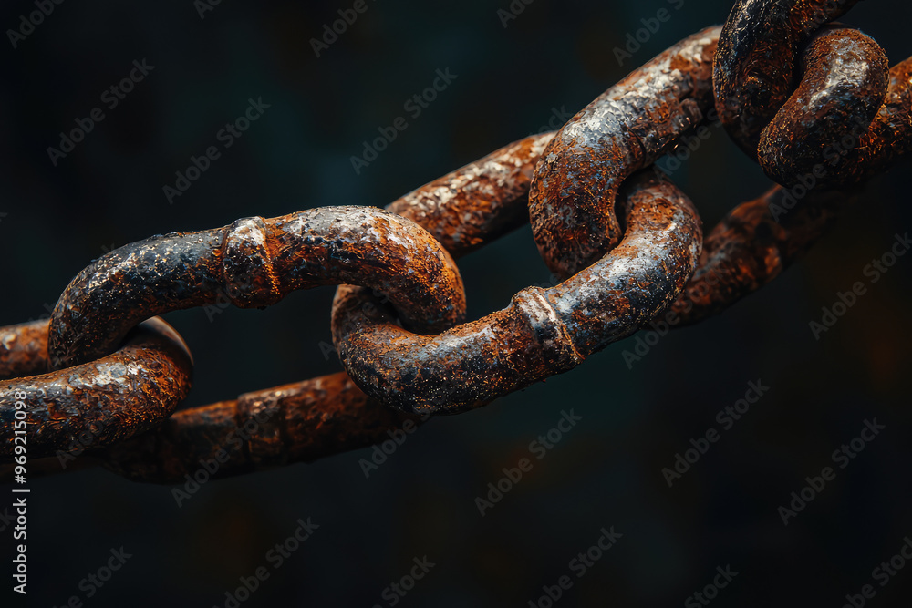 A close up of rusted metal chain evokes sense of decay and neglect A close up of rusted metal chain evokes sense of decay and neglect