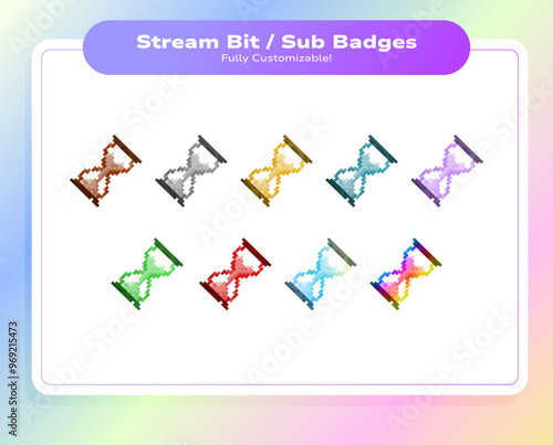 Pixel art hourglass Twitch sub/bits badges design