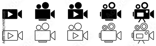 Video camera icon. Silhouette of a vintage camera with a shutter for filming and recording films.
Vector.