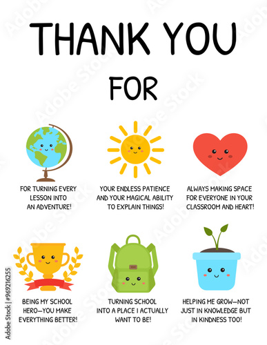 Teacher thank you card. Thank you for greeting card for teacher, educator, tutor, pedagogue. School themed card for last, first school day. Teacher appreciation week gift.