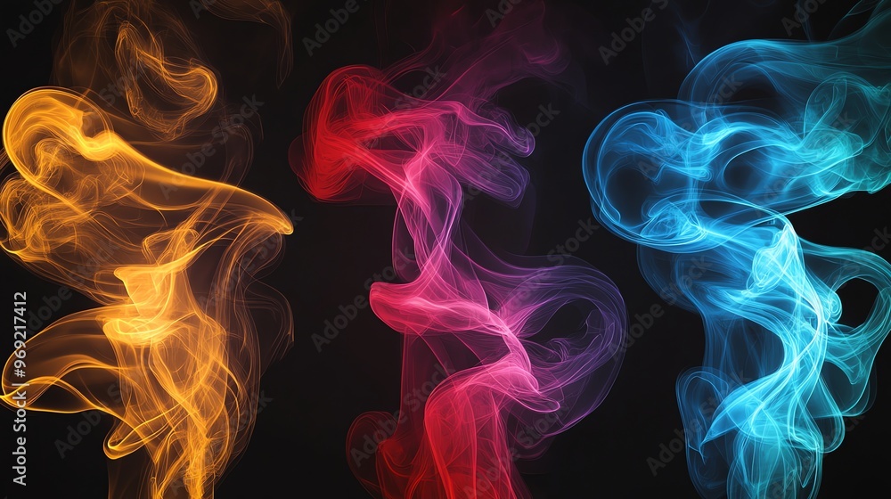 Obraz premium Abstract colorful smoke on a dark background.