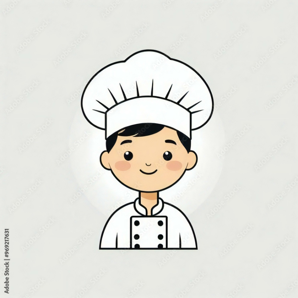 Chef boy cooking vegetables in a pan. Vector illustration of a cartoon character.