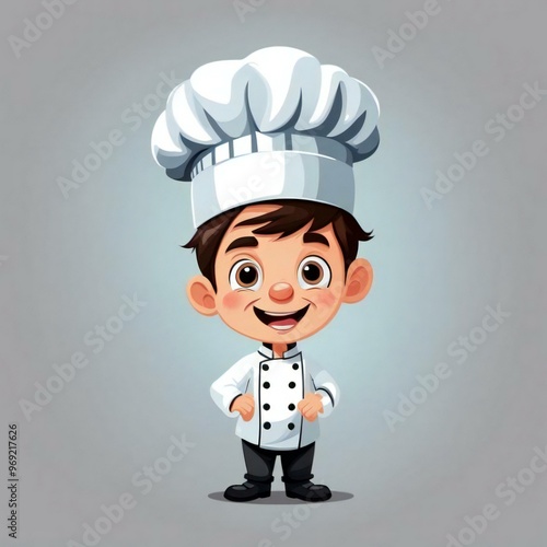 Wallpaper Mural Chef boy cooking vegetables in a pan. Vector illustration of a cartoon character. Torontodigital.ca