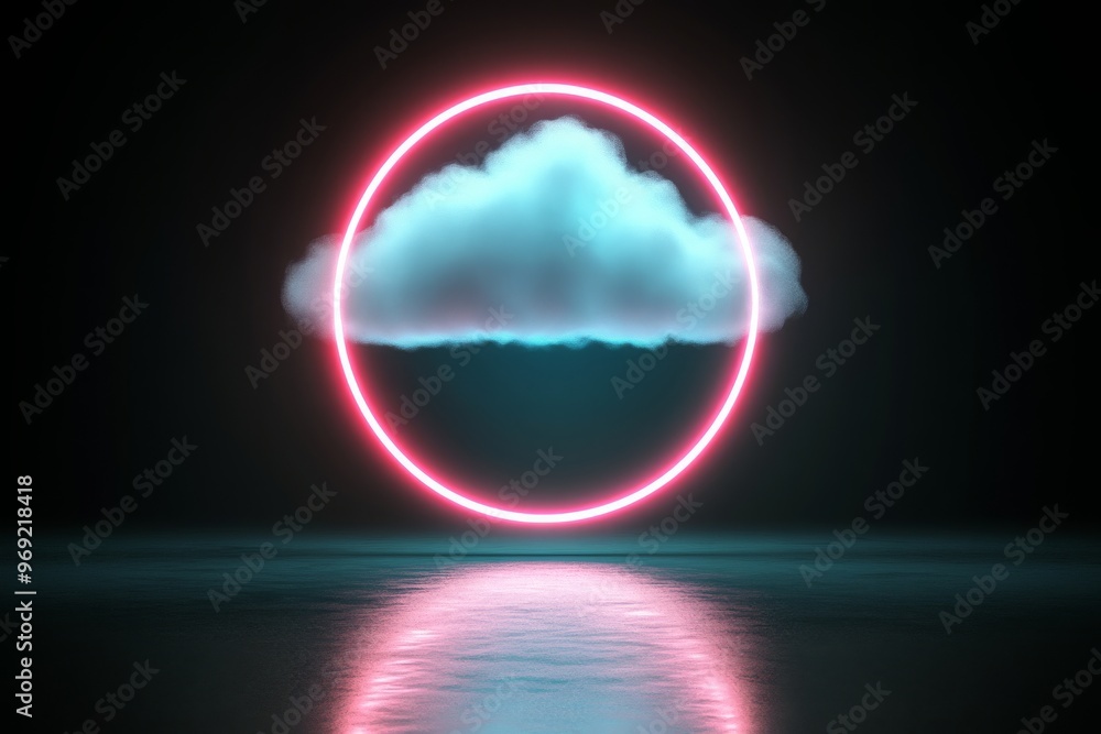 Pink Neon Ring with Cloud Reflection Pink Neon Ring with Cloud Reflection