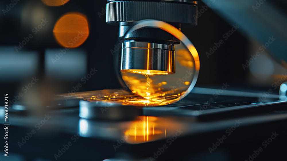 A magnifying glass is focused on tiny defect in material, showcasing intricate details and textures. warm lighting enhances scene, creating sense of curiosity and precision A magnifying glass is focused on tiny defect in material, showcasing intricate details and textures. warm lighting enhances scene, creating sense of curiosity and precision