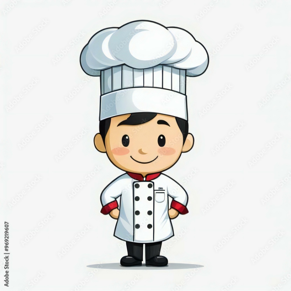 Chef boy cooking vegetables in a pan. Vector illustration of a cartoon character. Chef boy cooking vegetables in a pan. Vector illustration of a cartoon character.