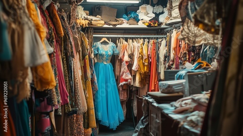 Costume room in the theater. Theatrical props, costumes.