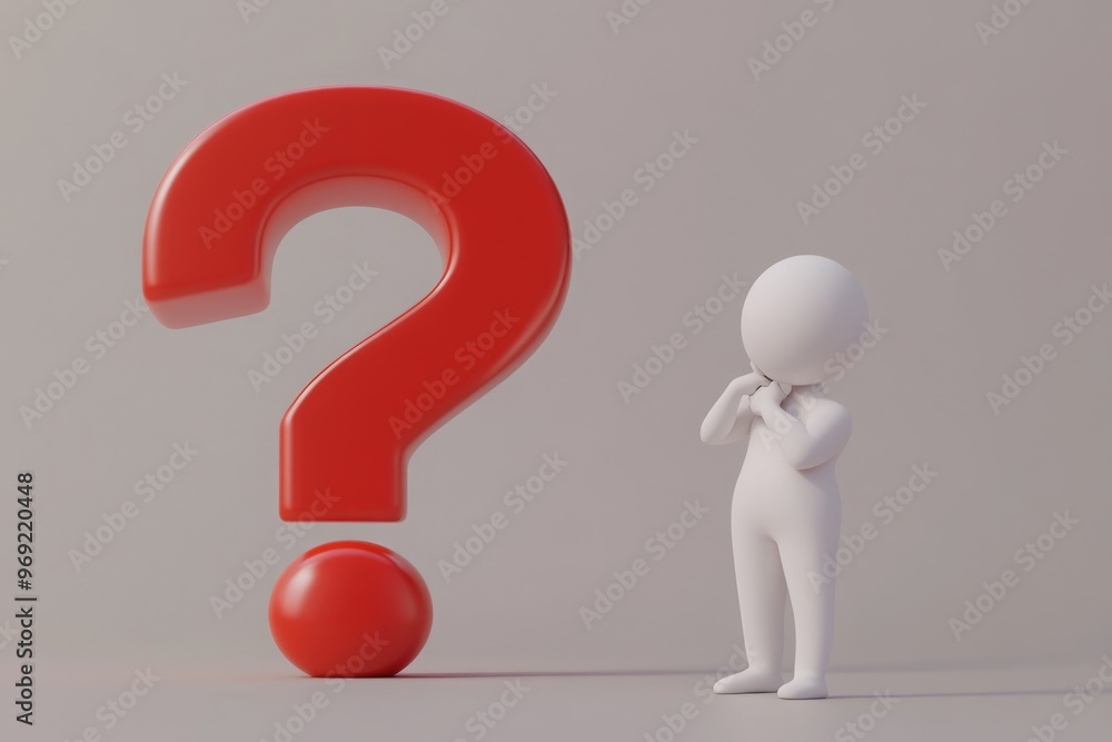 3D Illustration of a White Figure Standing Before a Red Question Mark 3D Illustration of a White Figure Standing Before a Red Question Mark