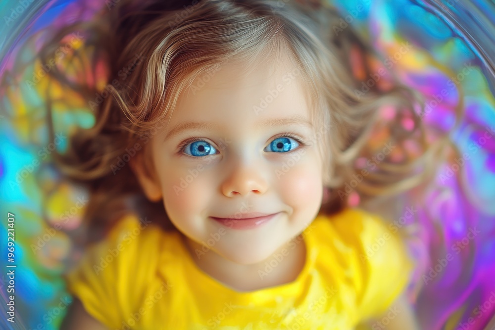 Young kid on a vibrant background, the face illuminated by colorful light reflections. Rainbow-like colors create dreamlike, surreal atmosphere, perfect for creative artistic projects. Young kid on a vibrant background, the face illuminated by colorful light reflections. Rainbow-like colors create dreamlike, surreal atmosphere, perfect for creative artistic projects.