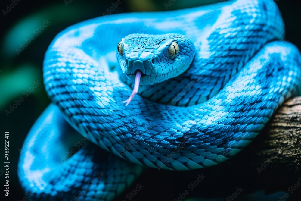 Fototapeta premium Blue Snake Wrapped Around a Branch