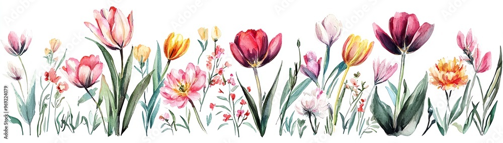 A beautiful array of colorful flowers in a watercolor style, showcasing nature's vibrant beauty and elegance. A beautiful array of colorful flowers in a watercolor style, showcasing nature's vibrant beauty and elegance.