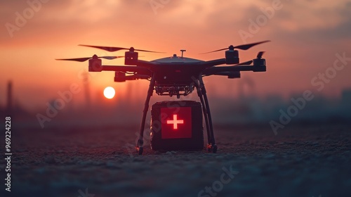 Medical drones delivering supplies in emergencies: Autonomous drones delivering medical supplies to remote or disaster-hit areas. photo