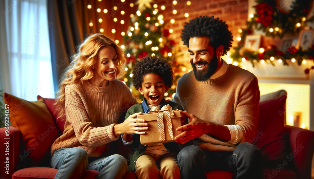 A cheerful family gathers together in a warm living room, eager to celebrate the New Year A cheerful family gathers together in a warm living room, eager to celebrate the New Year