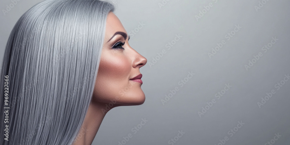 Obraz premium Profile of Mature Woman with Long Silver Hair