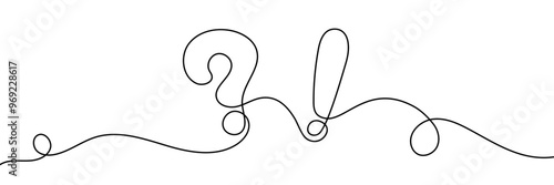 Continuous single line drawing of a question mark and an exclamation mark. Editable line