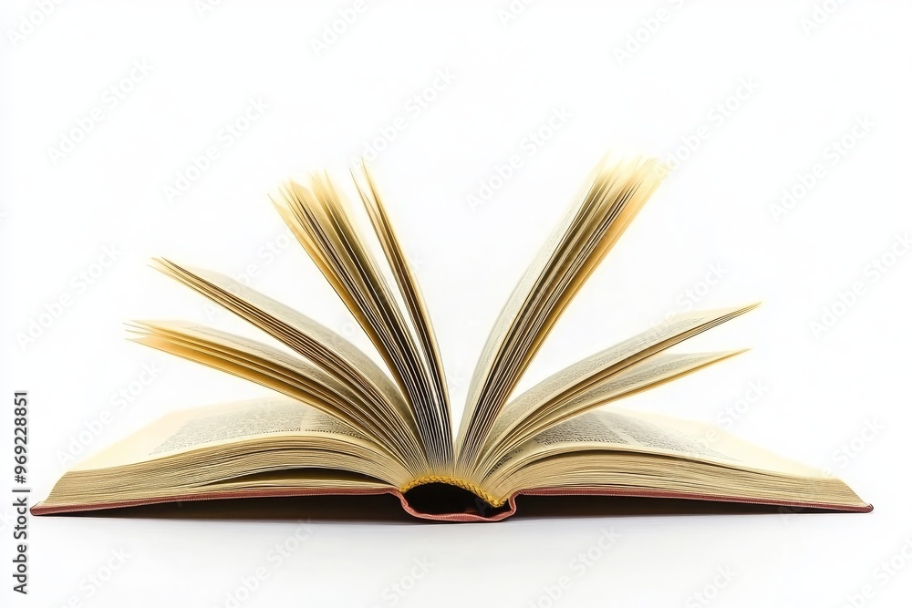 Fototapeta premium Open Book with Fanned Pages on White Background