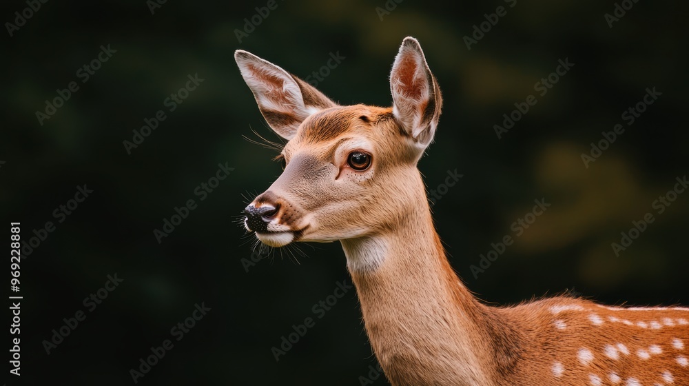 A deer with white spots on its face is looking at the camera A deer with white spots on its face is looking at the camera