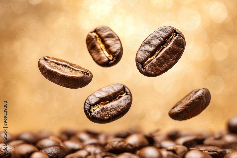 Fototapeta premium Coffee beans flying in the air coffee coffee beans beverage.