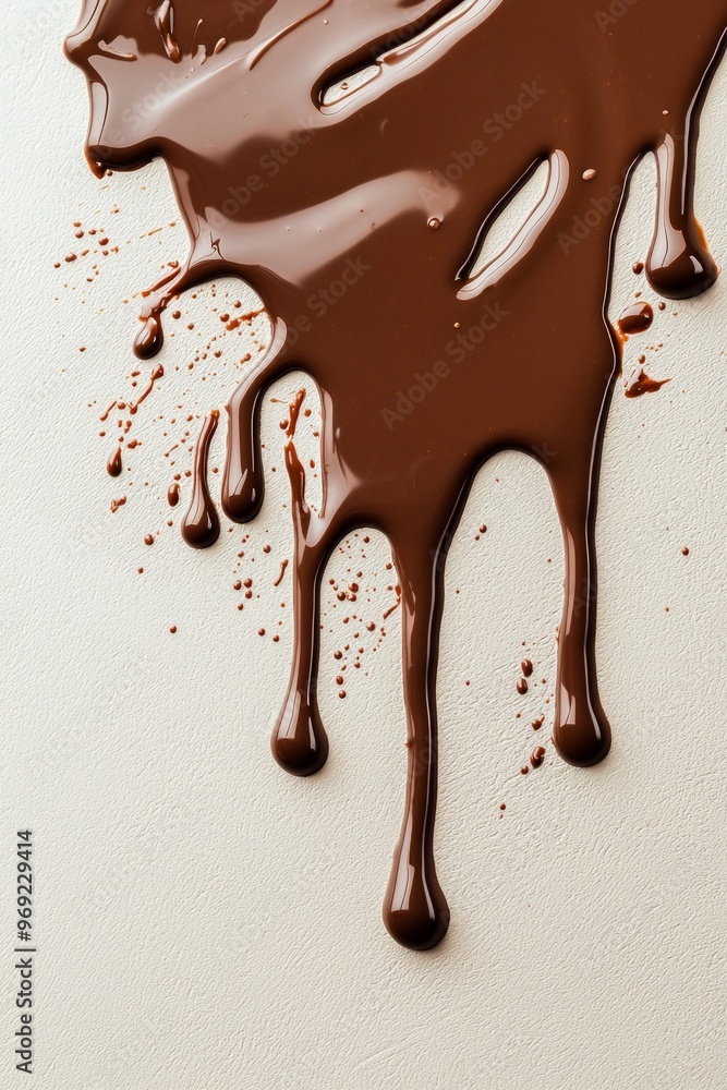 Melted chocolate dripping from the top, on a light color background Melted chocolate dripping from the top, on a light color background