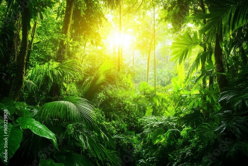 Sunlight Filtering Through a Lush Tropical Jungle