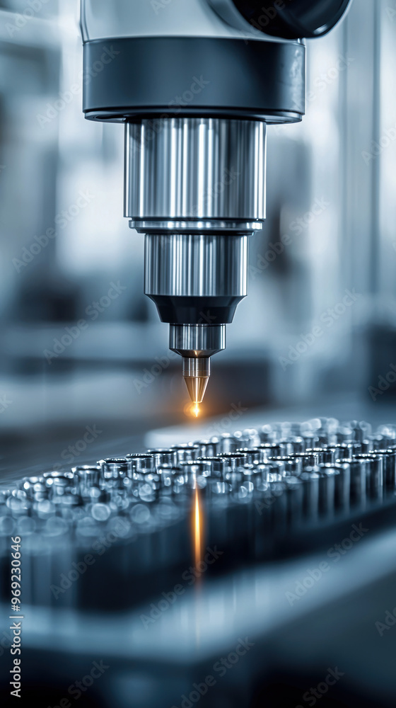 Robot performing a final quality inspection on a precisionmachined part, robotic inspection, hightech manufacturing QC Robot performing a final quality inspection on a precisionmachined part, robotic inspection, hightech manufacturing QC