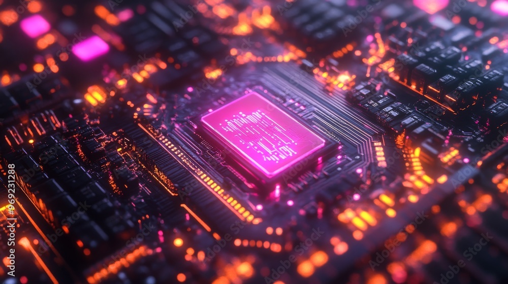 Quantum Processor Chip with Futuristic Designs: A close-up of a quantum processor chip glowing with futuristic energy lines. Quantum Processor Chip with Futuristic Designs: A close-up of a quantum processor chip glowing with futuristic energy lines.
