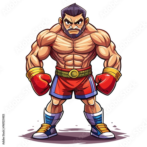 Boxer ready to fight on white background. cartoon type vector image illustration art