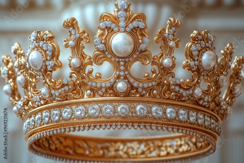 Wallpaper Mural majestic golden crown floating against pure white backdrop intricate details gleaming regal and timeless symbol of power Torontodigital.ca