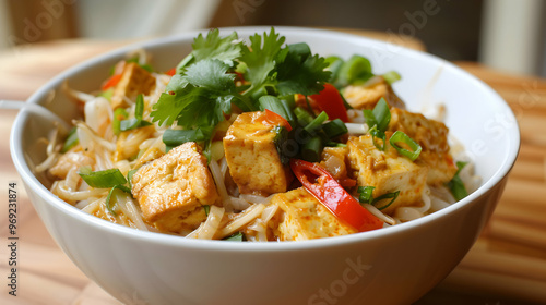 Thai Coconut Curry Noodles With Tofu.