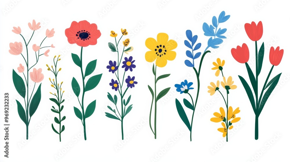 Set of Isolated Naive Plants and Flowers in Modern Minimalist Style. Hand-Drawn Colorful Flat Vector Illustrations for Web or Interior Design on Minimalist Cards. Set of Isolated Naive Plants and Flowers in Modern Minimalist Style. Hand-Drawn Colorful Flat Vector Illustrations for Web or Interior Design on Minimalist Cards.