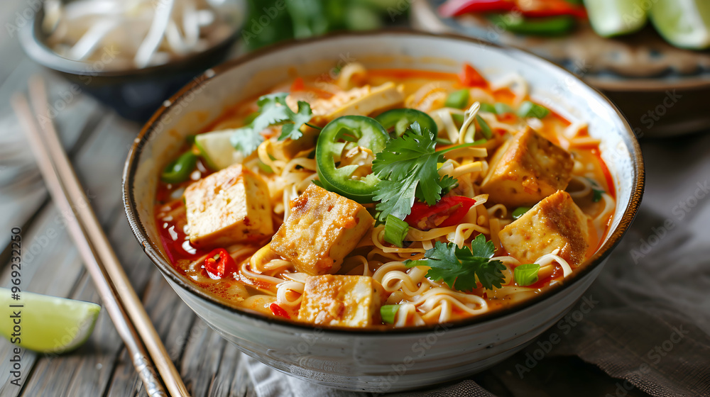 Thai Coconut Curry Noodles With Tofu. Thai Coconut Curry Noodles With Tofu.