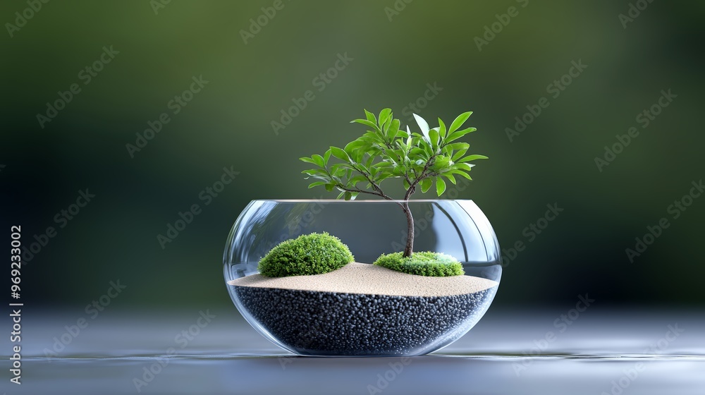 Zen garden terrarium with tiny raked sand Zen garden terrarium with tiny raked sand