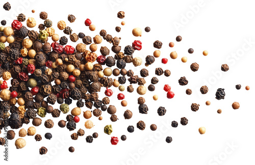 Fototapeta Naklejka Na Ścianę i Meble -  Captivating image of falling peppercorns highlighting their spherical forms and vibrant colors.