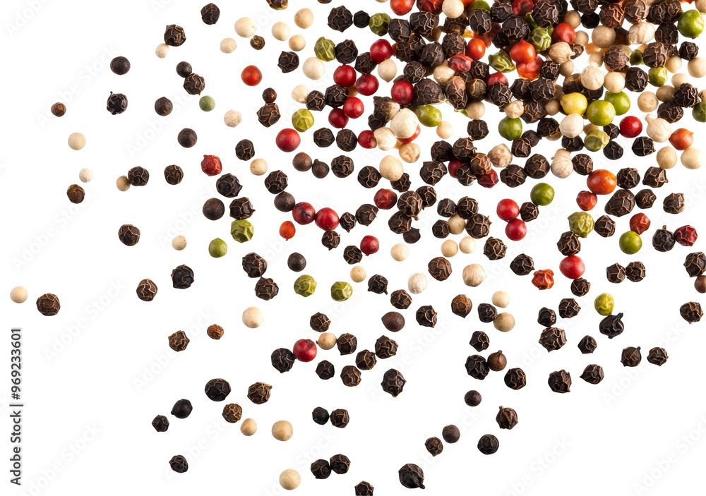 Enchanting scene of peppercorns gracefully falling, accentuating their roundness and deep hues. Enchanting scene of peppercorns gracefully falling, accentuating their roundness and deep hues.