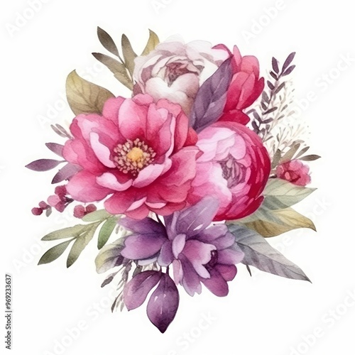 Flowers on white background Created with Generative AI technology.