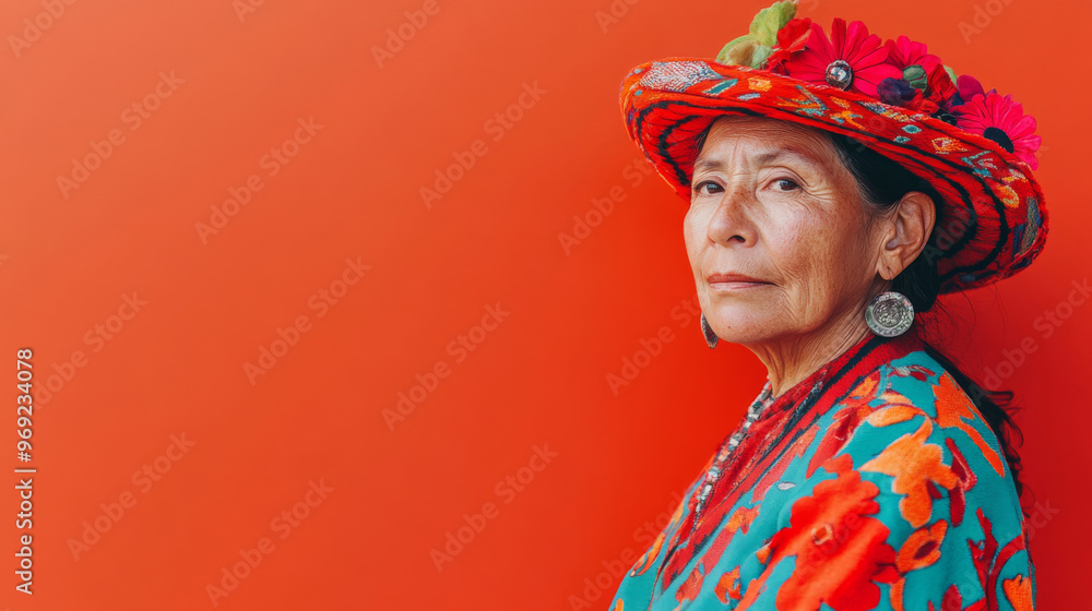 Portrait of smiling elderly latin american woman in traditional colorful clothing Portrait of smiling elderly latin american woman in traditional colorful clothing