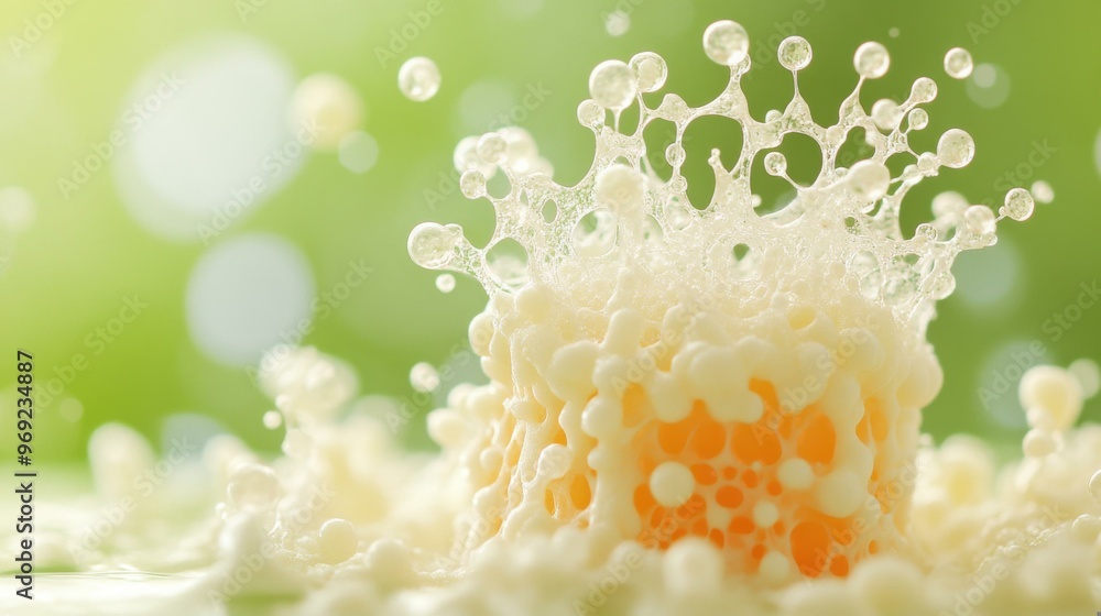Captivating Splash of a Refreshing Citrus Beverage with Bubbles in a Bright Green Background Captivating Splash of a Refreshing Citrus Beverage with Bubbles in a Bright Green Background
