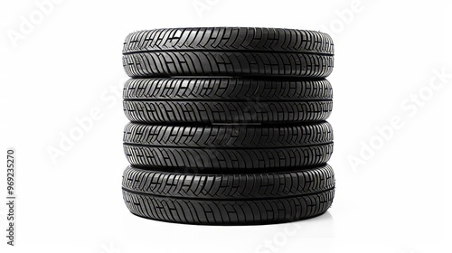 Car tires isolated on white background. Car wheels set with tires. Neural network ai generated art