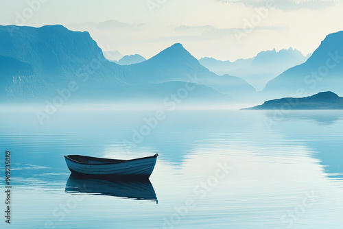 A serene paradise scene with small boat anchored in calm waters