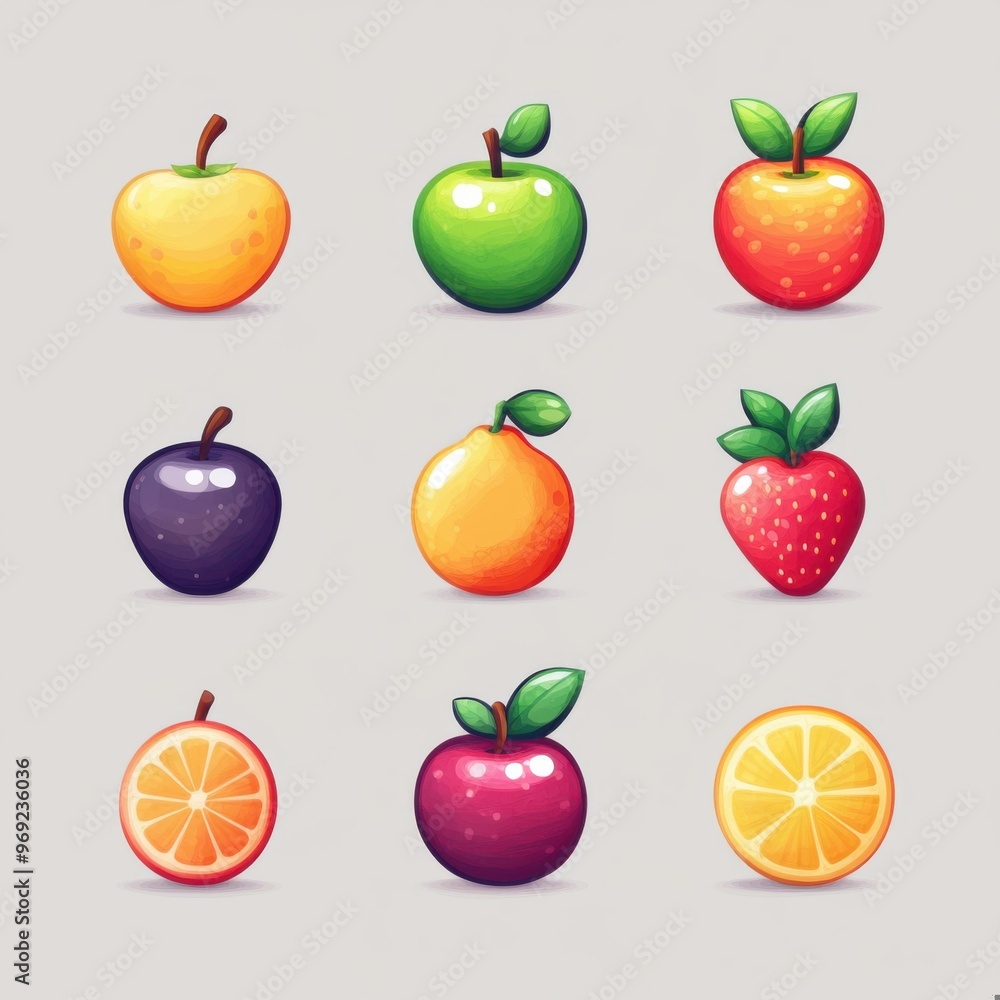 Vibrant Illustration of Fresh Fruits: A Colorful Collection of Healthy Snacks Vibrant Illustration of Fresh Fruits: A Colorful Collection of Healthy Snacks